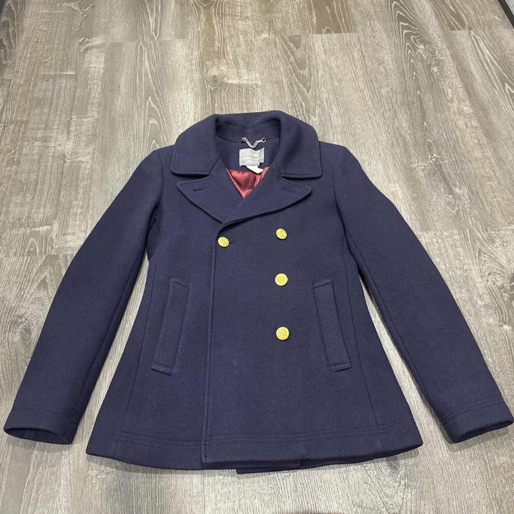 J CREW Stadium Cloth NELLO GORI Coat Gold Button Jacket Wool Blend Peacoat Cinch